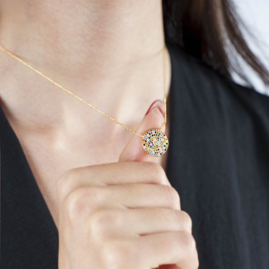 Colorful Circle Necklace – 925 Sterling Silver, Gold-Plated, with Gemstone