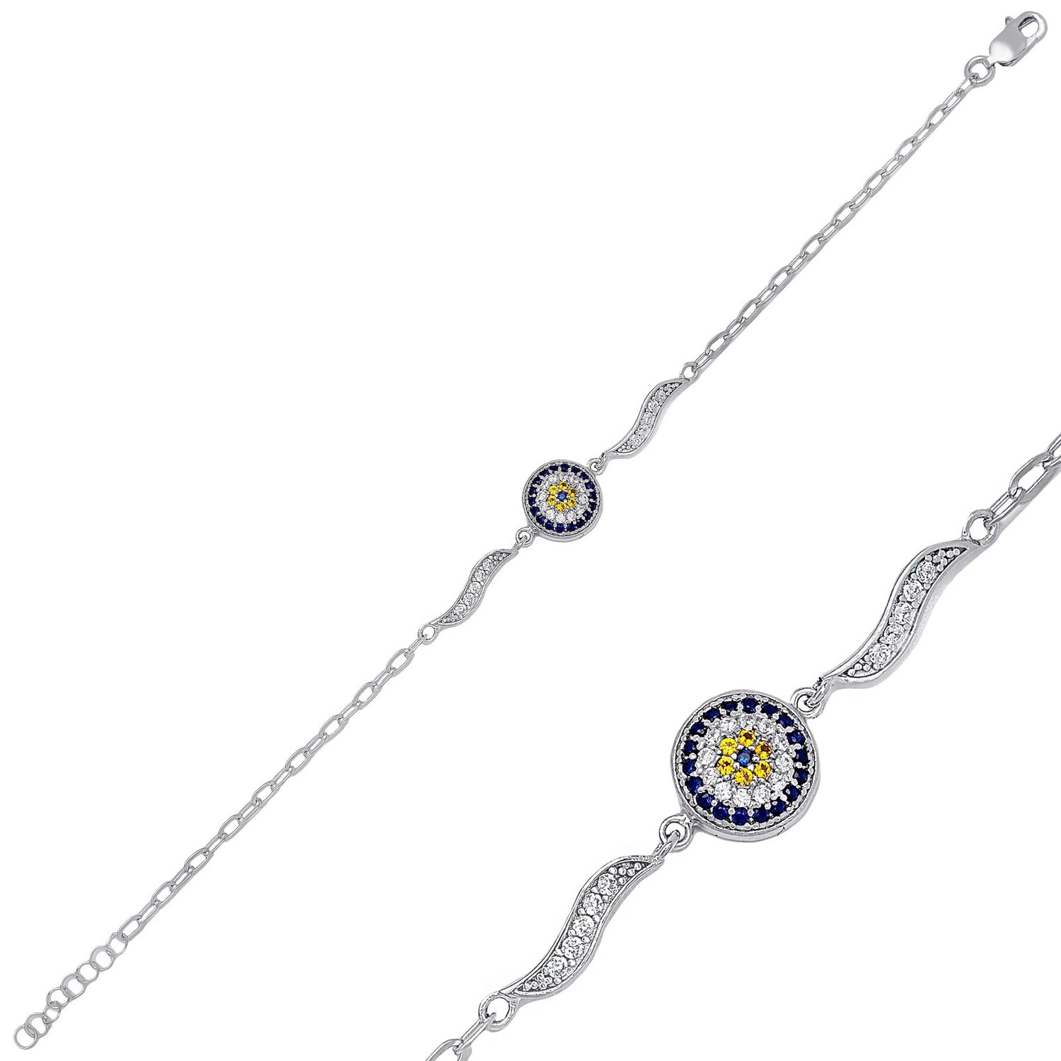 Handmade Evil Eye Bracelet – 925 Pure Sterling Silver & Zircon, Lucky Charm for Protection