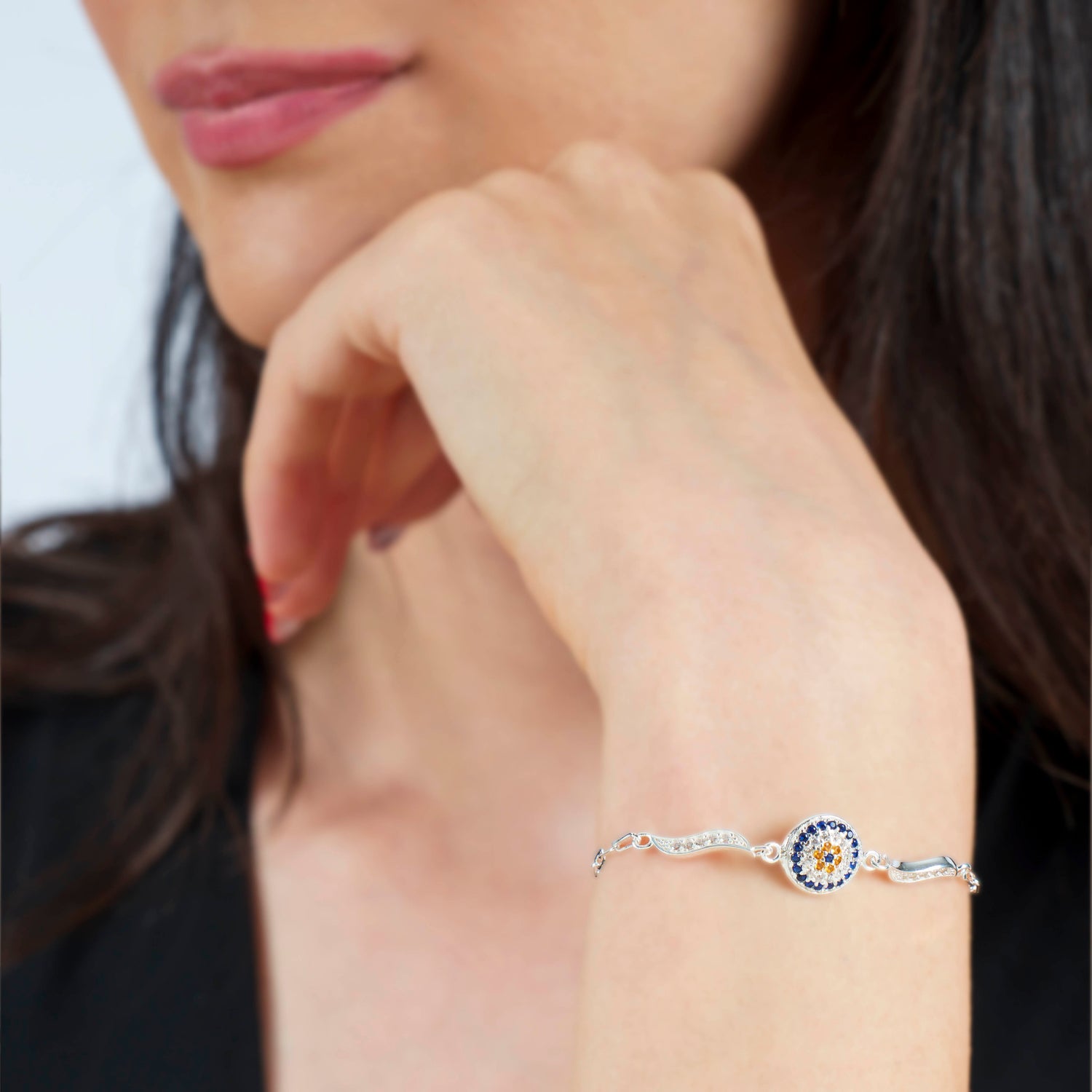 Handmade Evil Eye Bracelet – 925 Pure Sterling Silver & Zircon, Lucky Charm for Protection